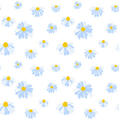 Obraz premium Spring seamless pattern rows of cute meadow daisies white Summer template Blooming wildflower ditsy ornament wrapping fabric wallpaper textile mosaic vector
