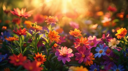 Beautiful red and yellow tulips bloom in a sunny garden bed