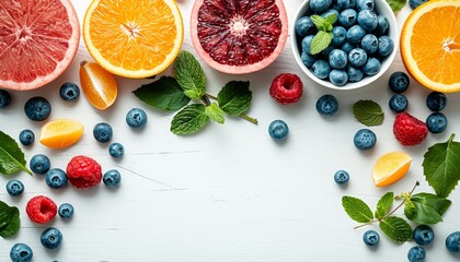 Top view of colorful fruits.