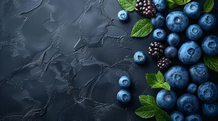 Blueberries and blackberries on a dark background.