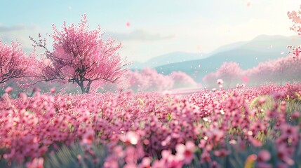 Cherry Orchard in Blossom: As spring arrives, a cherry orchard comes to life with pink blossoms, creating a breathtaking scene as the delicate petals flutter in the breeze
