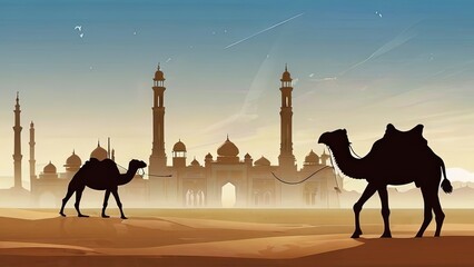 Sillhouette of Islamic Ramadan and Eid al-Adha themed background