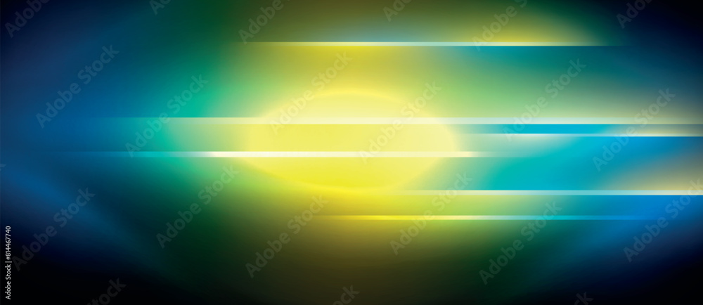 Poster a mesmerizing blend of yellow and electric blue light creates a stunning pattern in the dark sky, re