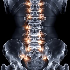 Spinal column with highlighted vertebrae and nerves