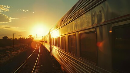Naklejka premium Cross-Country Travel: From coast to coast, the train crisscrosses vast expanses of land, providing travelers with a convenient and comfortable means of cross-country transportation
