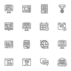 Electronic learning line icons set