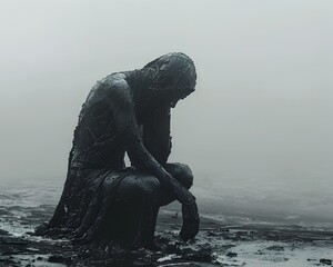 A Solitary Figure Gripped by Profound Grief and Anguish Embodying the Depths of Human Emotion