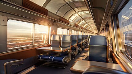 Obraz premium Cross-Country Travel: From coast to coast, the train crisscrosses vast expanses of land, providing travelers with a convenient and comfortable means of cross-country transportation