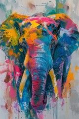impressionisme elephant, animal pastel colors abstract artwork