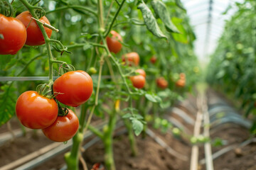 A modern greenhouse horticulture concept showcasing the efficient cultivation of vibrant flowers, representing a thriving floral agriculture business  