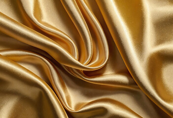 The texture of the gold-colored satin fabric is smooth and shiny