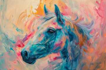horse, impressionisme animal pastel colors abstract artwork