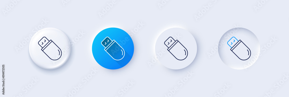 Poster usb stick line icon. neumorphic, blue gradient, 3d pin buttons. computer memory component sign. data