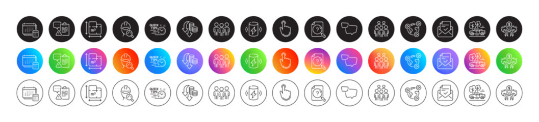 Fototapeta premium Video conference, Pickup and Floor plan line icons. Round icon gradient buttons. Pack of Speech bubble, Account, Search document icon. Approved mail, Sharing economy, Group people pictogram. Vector