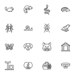 Pets animals line icons set