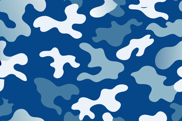 Camouflage pattern. Seamless vector background. Blue and white colors.