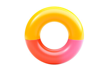 3D rendering of an inflatable ring. The ring is made of two colors, yellow and pink. It is isolated on a transparent background.