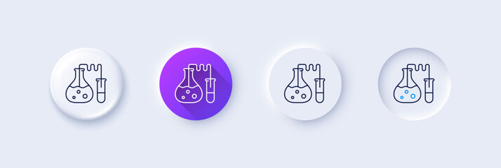 Chemistry lab line icon. Neumorphic, Purple gradient, 3d pin buttons. Laboratory flask sign. Analysis symbol. Line icons. Neumorphic buttons with outline signs. Vector