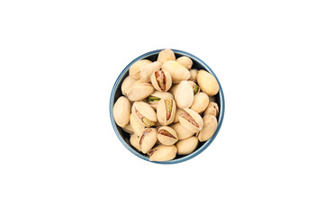 PNG, pistachios in a plate, isolated on white background.