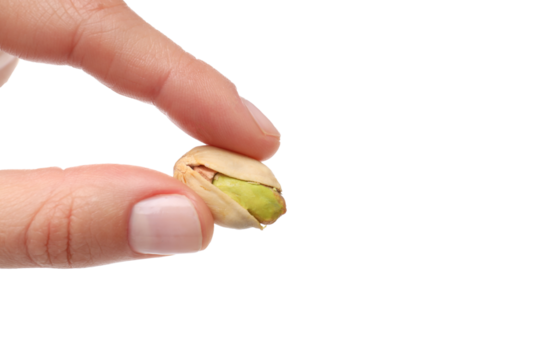 PNG, pistachios in hands, isolated on white background. - Powered by Adobe