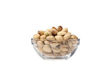 PNG, pistachios in a plate, isolated on white background.