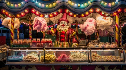 Fototapeta premium Vintage Carnival Treats: Colorful Clown and Confections