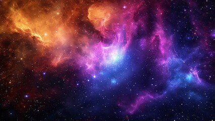 Fototapeta premium A vibrant cosmic scene with a nebula, showcasing interstellar clouds of gas and dust in vivid orange and purple hues against a starry backdrop.