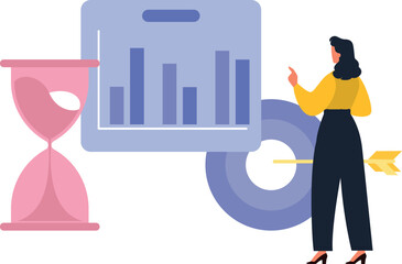 The girl is looking at the graph.