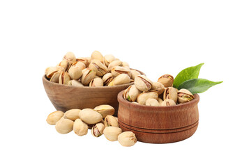 PNG, pistachios in a plate, isolated on white background.