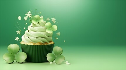 St Patricks Day Green cupcake background Clover shamrock Card template party invitation design Banner
