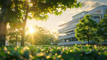 Obraz premium Green landscapes and sunny skies above hospital.