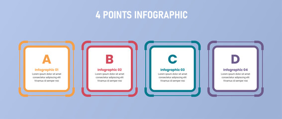 4 point stage or step infographic template with square box and outline accessories for slide presentation