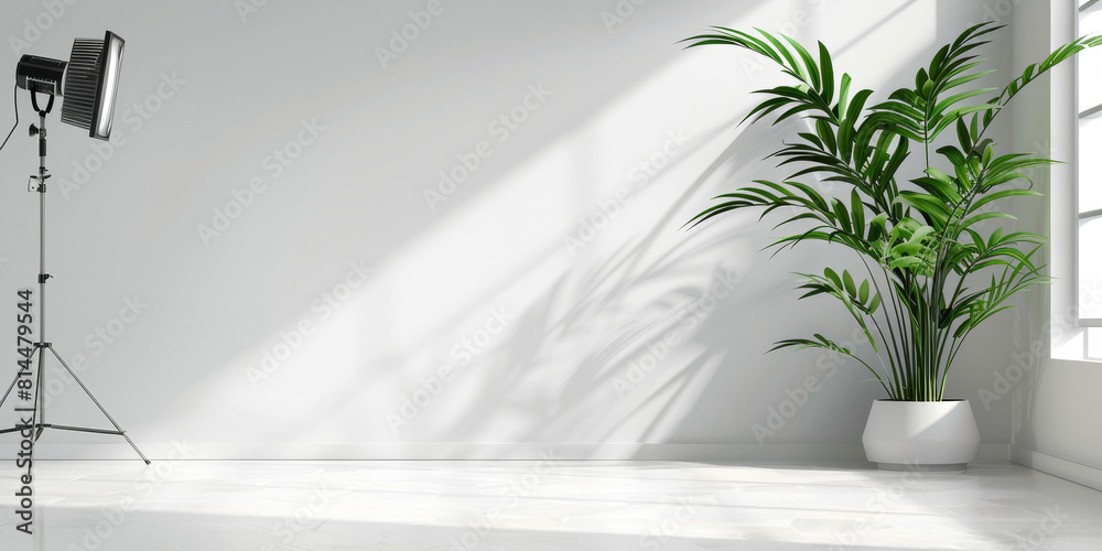 Canvas Prints A white room with a large plant in a white pot