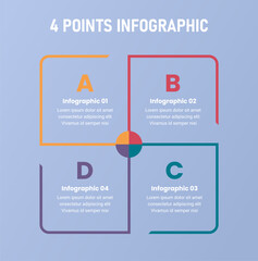 4 point stage or step infographic template with outline square cycle circular for slide presentation