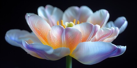 The delicate pink flower on a black background exudes natural beauty.