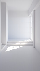Fototapeta premium Hallway interior scene with wooden stairs and window light premium photo 3d render