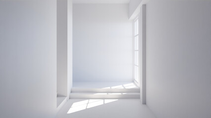 Hallway interior scene with wooden stairs and window light premium photo 3d render