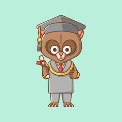 Cute bear graduation diploma animal kawaii chibi character mascot illustration outline style design