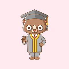 Cute brown bear graduation animal kawaii chibi character mascot illustration outline style design