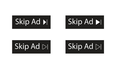Fototapeta premium Set of Skip ad black vector button. Set of Skip button, Black advertisement icon.