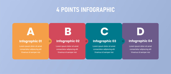 4 point stage or step infographic template with horizontal box and small arrow for slide presentation
