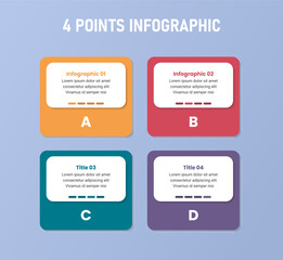4 point stage or step infographic template with square box and badge header white for slide presentation