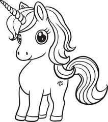 Horse Unicorn Kawaii Cartoon Character Cute Lines and Colors Coloring Pages
