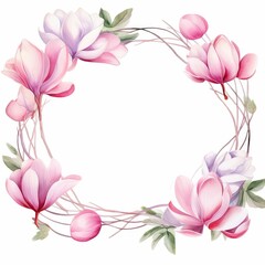 cyclamen themed frame or border for photos and text. delicate pink and white blooms. watercolor illustration, flowers frame, botanical border, pink and white blooms.