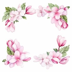 cyclamen themed frame or border for photos and text. delicate pink and white blooms. watercolor illustration, flowers frame, botanical border, pink and white blooms.