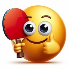 Fototapeta premium Ping pong playing thumbs up emoji on a white background