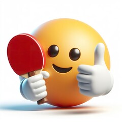 Ping pong playing thumbs up emoji on a white background