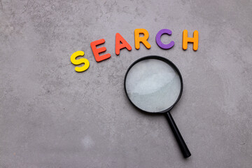 Magnifying glass with the word 'info'. Information search concept