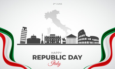 Happy Italy republic Day Banner and Greeting Card. Republic Day of Italy Celebration with Italy Flag and Text Background Vector Illustration
