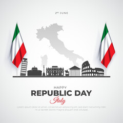 2 June - Happy Italy Republic Day Post and Greeting Card. Republic Day of Italy Celebration with Italy Flag and Text Vector Illustration